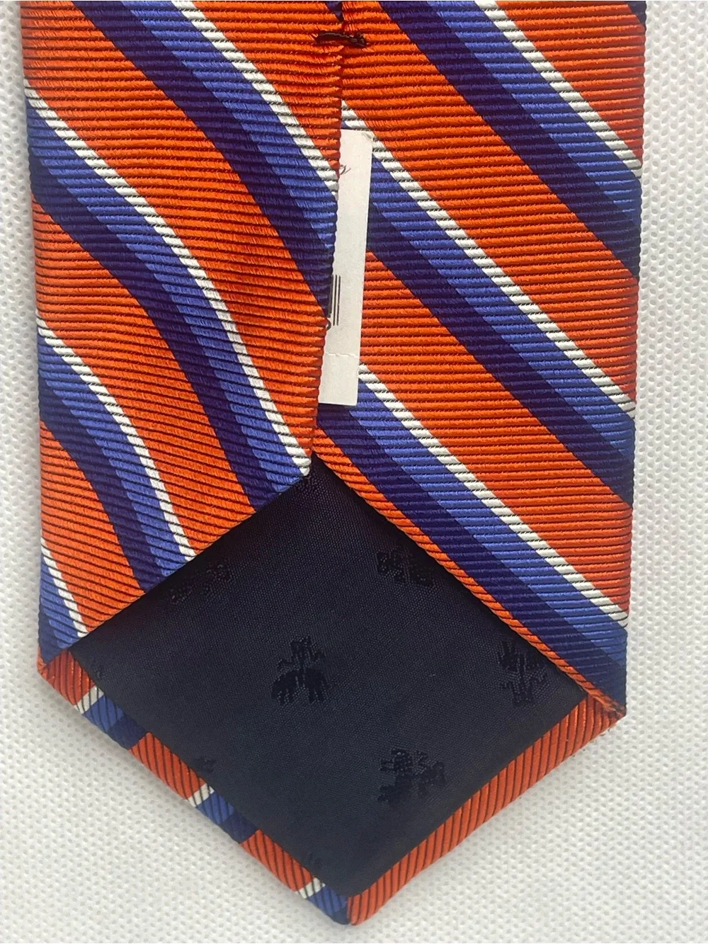 Brooks Brothers Makers Repp Silk Tie Orange Blue Preppy Striped Textured Necktie